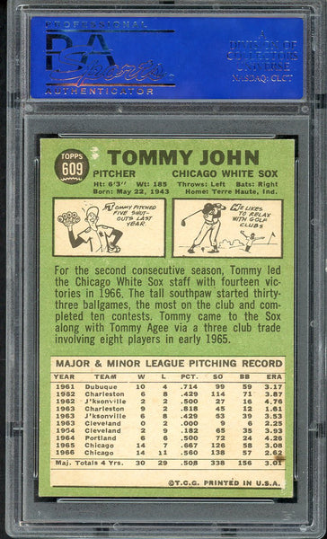 1967 Topps Baseball #609 Tommy John White Sox PSA 4 VG-EX 555048