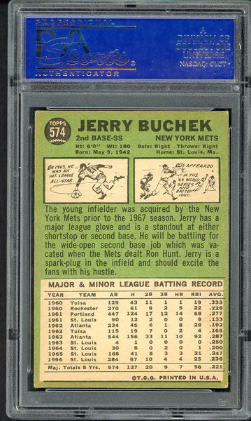 1967 Topps Baseball #574 Jerry Buchek Mets PSA 4 VG-EX 555050