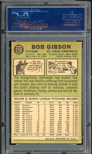 1967 Topps Baseball #210 Bob Gibson Cardinals PSA 5 EX 555051
