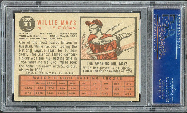 1962 Topps Baseball #300 Willie Mays Giants PSA 4 VG-EX 555060
