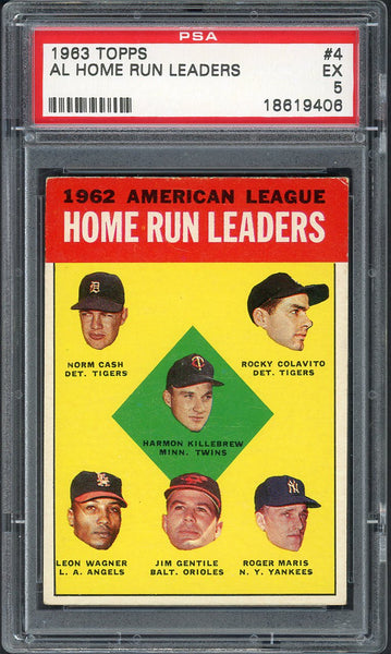 1963 Topps Baseball #004 A.L. Home Run Leaders Roger Maris PSA 5 EX 555070