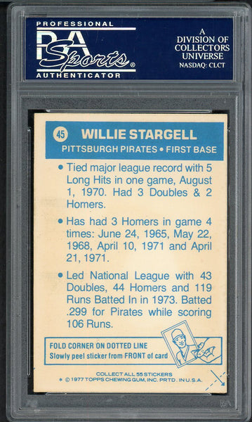 1977 Topps Baseball Cloth Stickers #045 Willie Stargell Pirates PSA 8 NM/MT 555071