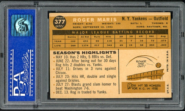 1960 Topps Baseball #377 Roger Maris Yankees PSA 5 EX 555075