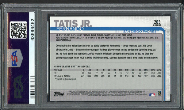 2019 Topps Chrome #203 Fernando Tatis Jr Padres PSA 10 GEM MINT Refractor 555078