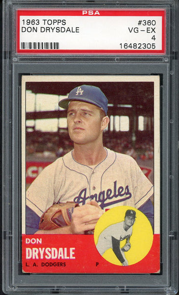 1963 Topps Baseball #360 Don Drysdale Dodgers PSA 4 VG-EX 555080