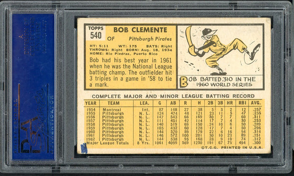 1963 Topps Baseball #540 Roberto Clemente Pirates PSA 4 VG-EX mk 555086
