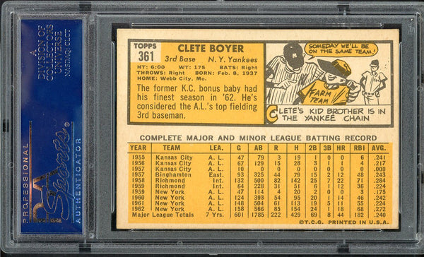 1963 Topps Baseball #361 Clete Boyer Yankees PSA 5 EX 555088