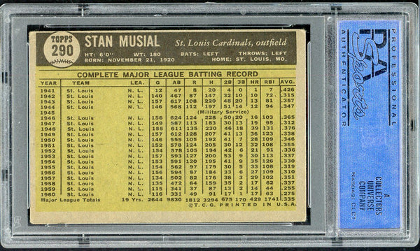 1961 Topps Baseball #290 Stan Musial Cardinals PSA 4 VG-EX 555091