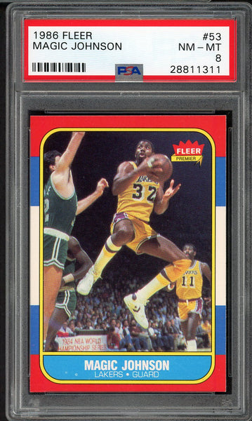 1986 Fleer #053 Magic Johnson Lakers PSA 8 NM/MT 555094