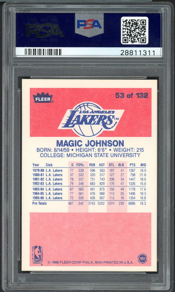 1986 Fleer #053 Magic Johnson Lakers PSA 8 NM/MT 555094