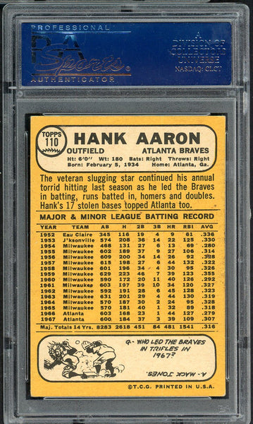 1968 Topps Baseball #110 Hank Aaron Braves PSA 5 EX 555099