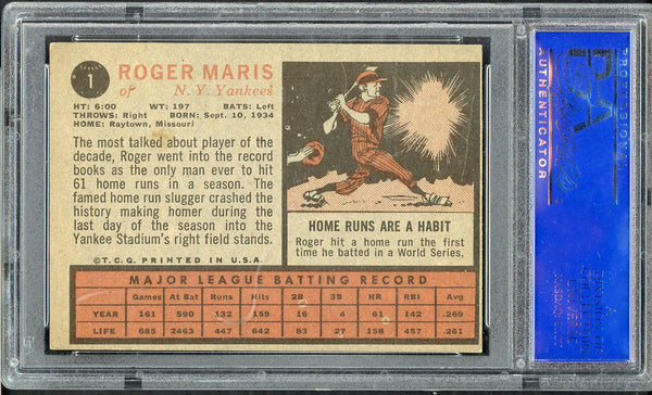 1962 Topps Baseball #001 Roger Maris Yankees PSA 4 VG-EX 555108