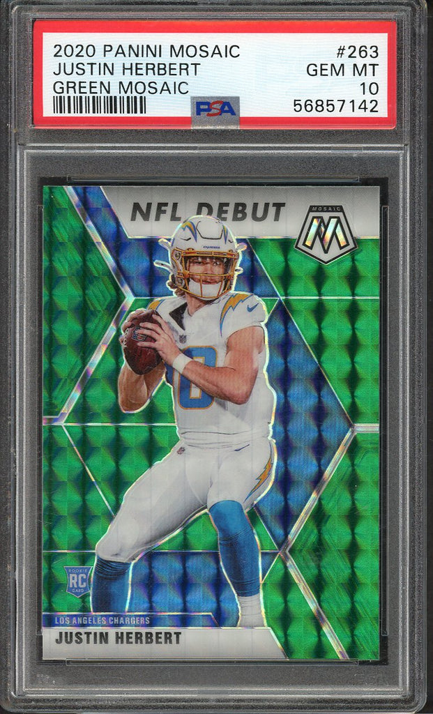 2020 Panini Mosaic #263 Justin Herbert Chargers PSA 10 GEM MINT Green 555124