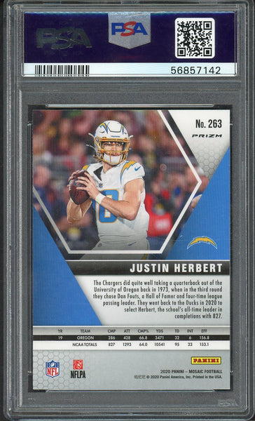 2020 Panini Mosaic #263 Justin Herbert Chargers PSA 10 GEM MINT Green 555124