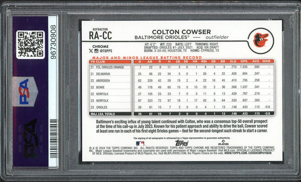 2024 Topps Chrome Refractor #RACC Colton Cowser Orioles PSA 9 MINT Autograph 555160