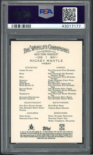 2012 Topps Allen & Ginter #007 Mickey Mantle Yankees PSA 10 GEM MINT 555183