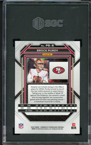 2022 Panini Chronicles Prizm #PB8 Brock Purdy 49ers SGC 8.5 NM/MT+ Black 555190