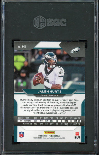 2020 Panini Prizm #343 Jalen Hurts Eagles SGC 10 GEM MINT 555192