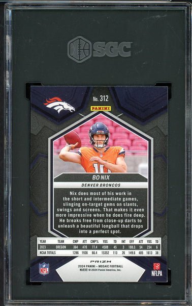 2024 Panini Mosaic Prizm #312 Bo Nix Broncos SGC 9.5 MINT+ Silver 555194