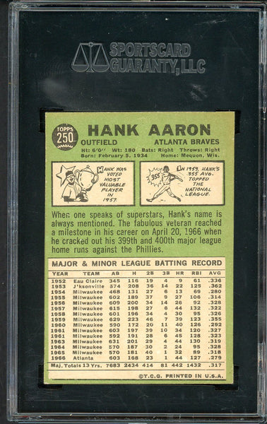 1967 Topps Baseball #250 Hank Aaron Braves SGC 5.5 EX+ 555198