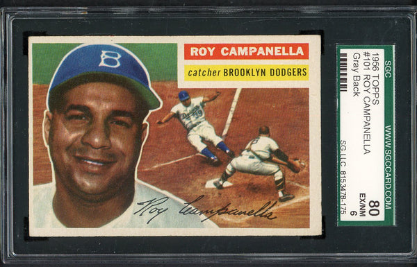 1956 Topps Baseball #101 Roy Campanella Dodgers SGC 6 EX-MT Gray 555209