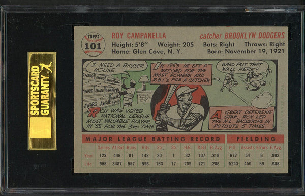 1956 Topps Baseball #101 Roy Campanella Dodgers SGC 6 EX-MT Gray 555209