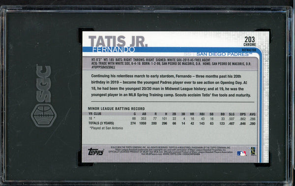 2019 Topps Chrome #203 Fernando Tatis Jr Padres SGC 10 GEM MINT Refractor 555210