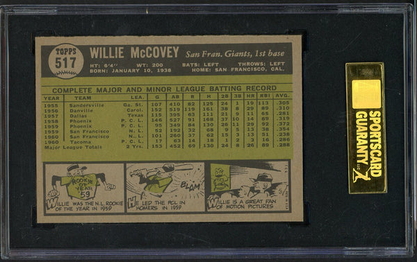 1961 Topps Baseball #517 Willie McCovey Giants SGC 7 NM 555219