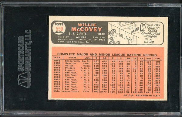 1966 Topps Baseball #550 Willie McCovey Giants SGC 7 NM 555221