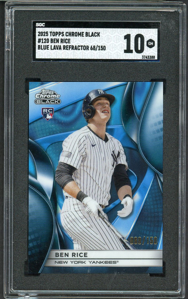2025 Topps Chrome Black #120 Ben Rice Yankees SGC 10 GEM MINT Blue Lava Refractor 555227
