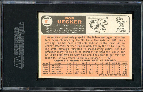 1966 Topps Baseball #091 Bob Uecker Cardinals SGC 5 EX Traded 555228