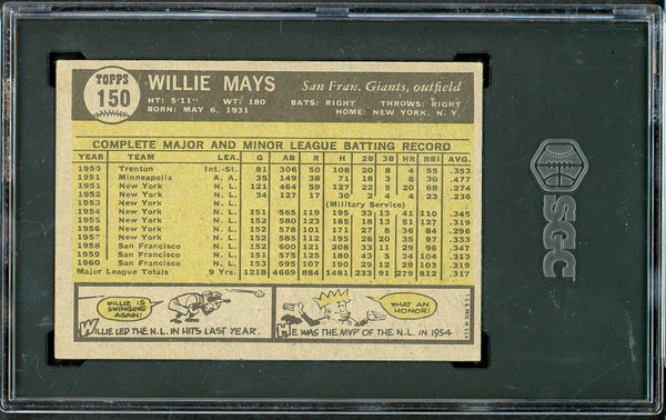 1961 Topps Baseball #150 Willie Mays Giants SGC 5 EX 555230