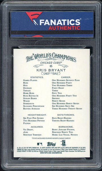 2015 Topps Allen & Ginter #085 Kris Bryant Cubs Fanatics Authentic 555242