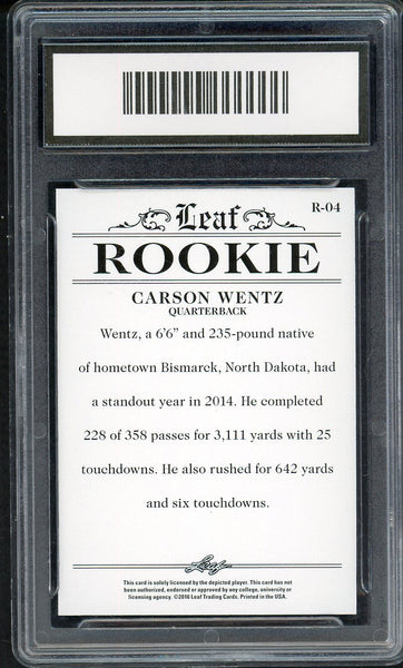 2016 Leaf #R04 Carson Wentz Eagles PGA 10 GEM MINT 555243
