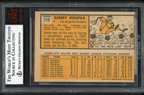 1963 Topps Baseball #210 Sandy Koufax Dodgers BVG 4 VG-EX 555269