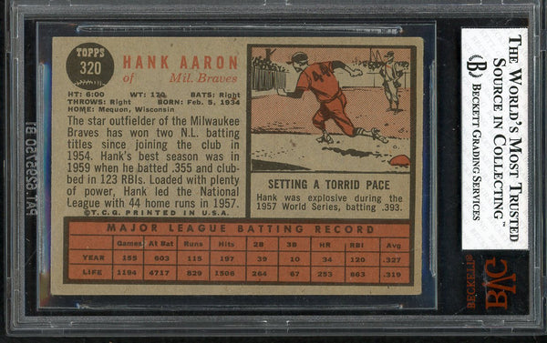 1962 Topps Baseball #320 Hank Aaron Braves BVG 4.5 VG-EX+ 555270