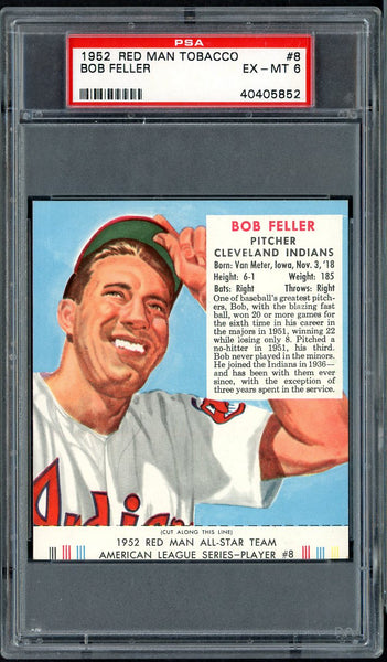 1952 Red Man #008AL Bob Feller Indians PSA 6 EX-MT w/Tab 555301