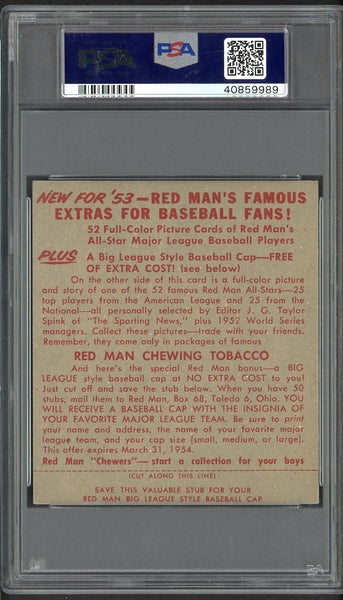 1953 Red Man #026NL Stan Musial Cardinals PSA 6 EX-MT w/Tab crack 555302