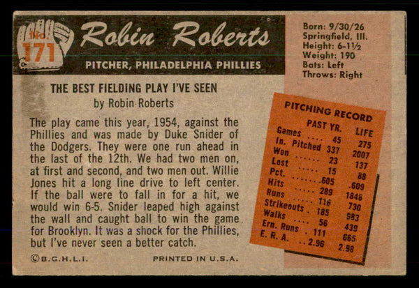 1955 Bowman Baseball #171 Robin Roberts Phillies VG-EX 555560