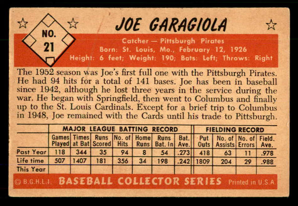 1953 Bowman Color Baseball #021 Joe Garagiola Pirates VG-EX 555564