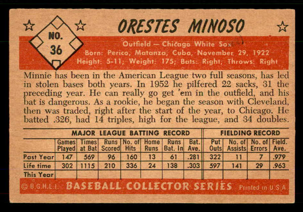 1953 Bowman Color Baseball #036 Minnie Minoso White Sox EX+/EX-MT 555574