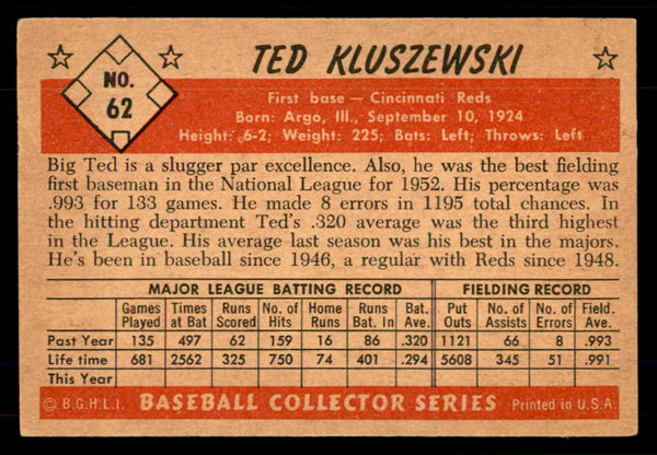 1953 Bowman Color Baseball #062 Ted Kluszewski Reds EX+/EX-MT 555576
