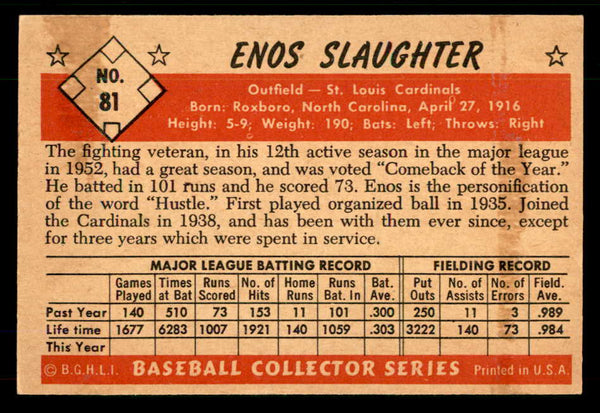 1953 Bowman Color Baseball #081 Enos Slaughter Cardinals EX-MT 555581