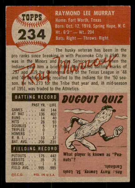 1953 Topps Baseball #234 Ray Murray A"S EX+/EX-MT 555598