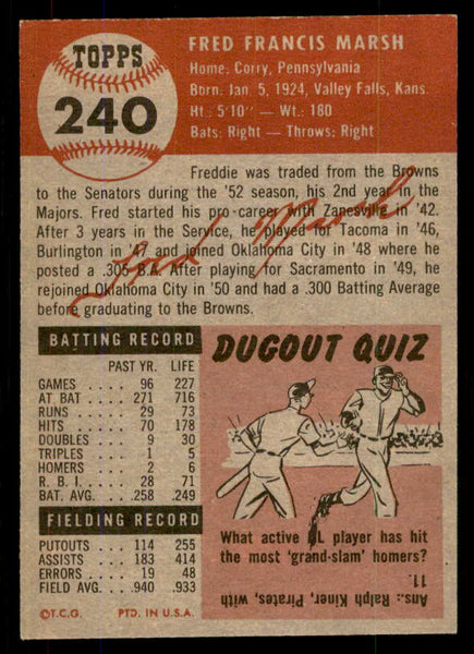 1953 Topps Baseball #240 Fred Marsh White Sox EX-MT 555604