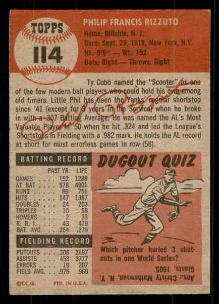1953 Topps Baseball #114 Phil Rizzuto Yankees VG-EX 555634