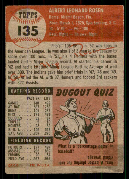 1953 Topps Baseball #135 Al Rosen Indians VG-EX 555640
