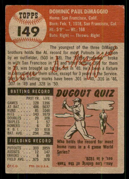 1953 Topps Baseball #149 Dom DiMaggio Red Sox VG 555649