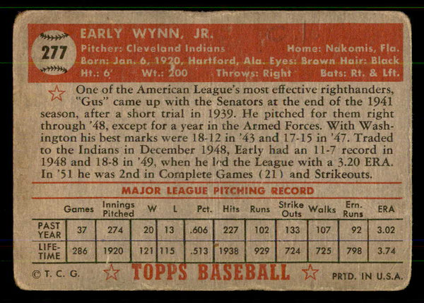 1952 Topps Baseball #277 Early Wynn Indians Good 555654