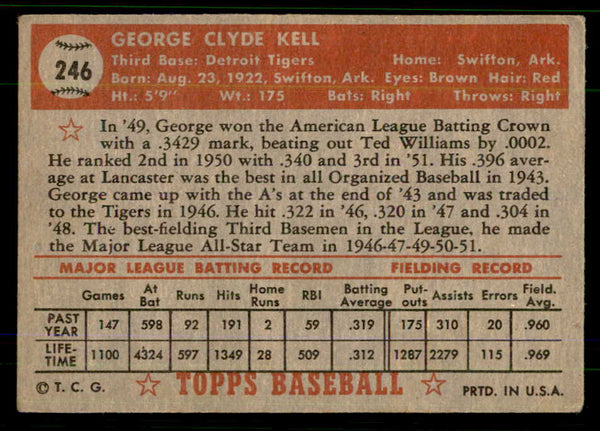 1952 Topps Baseball #246 George Kell Tigers VG 555666